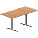 Schäfer Shop Genius Table de réunion MODENA FLEX, hauteur ajustable, en forme de rectangle, pied en T avec tubes ronds, l. 1600 x P 800 mm, coloris hêtre 