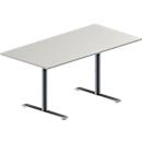 Schäfer Shop Genius Table de réunion MODENA FLEX, hauteur ajustable, en forme de rectangle, pied en T avec tubes ronds, l. 1600 x P 800 mm, gris clair 