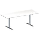 Schäfer Shop Genius Table de réunion MODENA FLEX, hauteur ajustable, en forme de rectangle, pied en T avec tubes ronds, l. 2000 x P 800 mm, blanc 