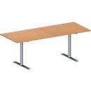 Schäfer Shop Genius Table de réunion MODENA FLEX, hauteur ajustable, en forme de rectangle, pied en T avec tubes ronds, l. 2000 x P 800 mm, coloris hêtre 