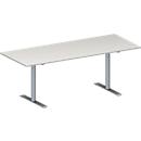 Schäfer Shop Genius Table de réunion MODENA FLEX, hauteur ajustable, en forme de rectangle, pied en T avec tubes ronds, l. 2000 x P 800 mm, gris clair 