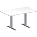 Schäfer Shop Genius Table de réunion MODENA FLEX, hauteur ajustable, en forme de rectangle, pieds en T avec tubes rectangulaires, l. 1400 x P 800 mm, blanc 