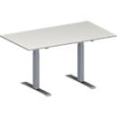 Schäfer Shop Genius Table de réunion MODENA FLEX, hauteur ajustable, en forme de rectangle, pieds en T avec tubes rectangulaires, l. 1400 x P 800 mm, gris clair 