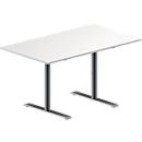 Schäfer Shop Genius Table de réunion MODENA FLEX, hauteur ajustable, en forme de rectangle, pieds en T avec tubes ronds, l. 1400 x P 800 mm, blanc 