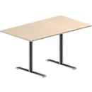 Schäfer Shop Genius Table de réunion MODENA FLEX, hauteur ajustable, en forme de rectangle, pieds en T avec tubes ronds, l. 1400 x P 800 mm, coloris érable 
