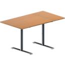 Schäfer Shop Genius Table de réunion MODENA FLEX, hauteur ajustable, en forme de rectangle, pieds en T avec tubes ronds, l. 1400 x P 800 mm, coloris hêtre 