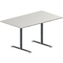 Schäfer Shop Genius Table de réunion MODENA FLEX, hauteur ajustable, en forme de rectangle, pieds en T avec tubes ronds, l. 1400 x P 800 mm, gris clair 