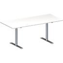 Schäfer Shop Genius Table de réunion MODENA FLEX, hauteur ajustable, en forme de rectangle, pieds en T avec tubes ronds, l. 1800 x P 800 mm, blanc 