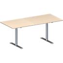 Schäfer Shop Genius Table de réunion MODENA FLEX, hauteur ajustable, en forme de rectangle, pieds en T avec tubes ronds, l. 1800 x P 800 mm, coloris érable 