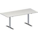 Schäfer Shop Genius Table de réunion MODENA FLEX, hauteur ajustable, en forme de rectangle, pieds en T avec tubes ronds, l. 1800 x P 800 mm, gris clair 