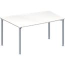 Schäfer Shop Genius Table de réunion MODENA FLEX, hauteur ajustable, en forme de tonneau, 4 pieds avec tubes ronds, l. 1400 x P 1000 mm, blanc 
