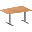 Schäfer Shop Genius Table de réunion MODENA FLEX, hauteur ajustable, en forme de tonneau, pieds en T avec tubes rectangulaires, l. 1400 x P 1000 mm, coloris hêtre