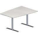 Schäfer Shop Genius Table de réunion MODENA FLEX, hauteur ajustable, en forme de tonneau, pieds en T avec tubes ronds, l. 1400 x P 1000 mm, gris clair 