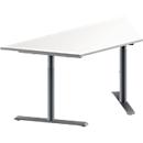 Schäfer Shop Genius Table de réunion MODENA FLEX, hauteur ajustable, en forme de trapèze, pieds en T avec tubes ronds, l. 1600 x P 800 mm, blanc 
