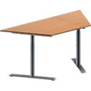 Schäfer Shop Genius Table de réunion MODENA FLEX, hauteur ajustable, en forme de trapèze, pieds en T avec tubes ronds, l. 1600 x P 800 mm, coloris hêtre 