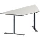 Schäfer Shop Genius Table de réunion MODENA FLEX, hauteur ajustable, en forme de trapèze, pieds en T avec tubes ronds, l. 1600 x P 800 mm, gris clair 
