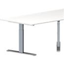 Schäfer Shop Genius Table de réunion MODENA FLEX, hauteur ajustable, en forme de trapèze, pieds en T, l. 1600 x P 800 x H 650 - 850 mm, blanc