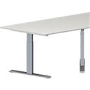 Schäfer Shop Genius Table de réunion MODENA FLEX, hauteur ajustable, en forme de trapèze, pieds en T, l. 1600 x P 800 x H 650 - 850 mm, gris clair 