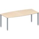 Schäfer Shop Genius Table de réunion MODENA FLEX, hauteur ajustable, forme bateau, 4 pieds avec tubes carrés, l. 2000 x P 1000/800 mm, sans bloc prise, coloris érable 