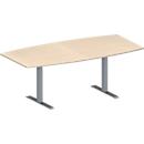 Schäfer Shop Genius Table de réunion MODENA FLEX, hauteur ajustable, forme bateau, pieds en T avec tubes rectangulaires, l. 2000 x P 1000/800 mm, coloris érable 