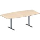 Schäfer Shop Genius Table de réunion MODENA FLEX, hauteur ajustable, forme bateau, pieds en T avec tubes ronds, l. 2000 x P 1000/800 mm, coloris érable