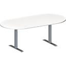 Schäfer Shop Genius Table de réunion MODENA FLEX, hauteur ajustable, sans bloc prise, en forme d'ovale, pieds en T avec tubes rectangulaires, l. 2000 x P 1000 mm, blanc 