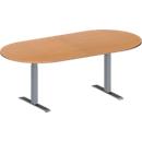 Schäfer Shop Genius Table de réunion MODENA FLEX, hauteur ajustable, sans bloc prise, en forme d'ovale, pieds en T avec tubes rectangulaires, l. 2000 x P 1000 mm, coloris hêtre 