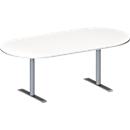 Schäfer Shop Genius Table de réunion MODENA FLEX, hauteur ajustable, sans bloc prise, en forme d'ovale, pieds en T avec tubes ronds, l. 2000 x P 1000 mm, blanc