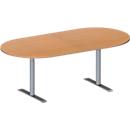 Schäfer Shop Genius Table de réunion MODENA FLEX, hauteur ajustable, sans bloc prise, en forme d'ovale, pieds en T avec tubes ronds, l. 2000 x P 1000 mm, coloris hêtre