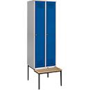 Schäfer Shop Genius Taquilla con banco, 2 compartimentos, cerradura de cilindro, aluminio blanco/azul genciana