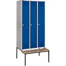 Schäfer Shop Genius Taquilla con banco, 3 compartimentos, cerradura de cilindro, plateado claro/azul genciana