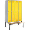 Schäfer Shop Genius Taquilla con banco, 4 compartimentos, cerradura de cilindro, aluminio blanco/amarillo