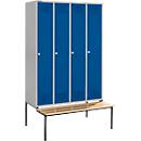 Schäfer Shop Genius Taquilla con banco, 4 compartimentos, cerradura de cilindro, aluminio blanco/azul genciana