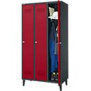 Schäfer Shop Genius Taquilla con patas, 3 compartimentos, anchura compartimento 300 mm, cerradura de cilindro, antracita/rojo rubí