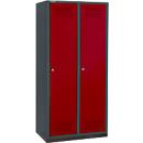 Schäfer Shop Genius Taquilla con zócalo, 2 compartimentos, anchura compartimento 400 mm, cerradura de cilindro, antracita/rojo rubí