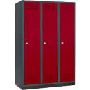 Schäfer Shop Genius Taquilla con zócalo, 3 compartimentos, anchura compartimento 400 mm, cerradura de cilindro, antracita/rojo rubí