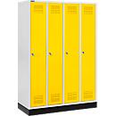 Schäfer Shop Genius Taquilla con zócalo, 4 compartimentos, cerradura de cilindro, gris luminoso/amarillo