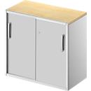 Schäfer Shop Genius TETRIS SOLID bijzetkast, 2 OH, op bureauhoogte, B 800 mm, dekblad 25 mm, ahorn decor/blank aluminium