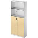 Schäfer Shop Genius TETRIS SOLID combi cabinet, 6 AA, glass doors and hinged doors, W 1000 mm, lockable, glass/maple/white aluminium finish