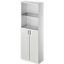 Schäfer Shop Genius TETRIS SOLID combination cupboard, 6 AA, glass doors and hinged doors, W 800 mm, lockable, glass/light grey/white aluminium
