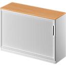 Schäfer Shop Genius TETRIS SOLID cross-shutter cabinet, 2 AA, W 1200 x D 413 x H 818 mm, with shelf and cover, beech/white aluminium