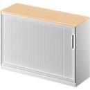 Schäfer Shop Genius TETRIS SOLID cross-shutter cabinet, 2 AA, W 1200 x D 413 x H 818 mm, with shelf and cover, maple/white aluminium