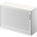 Schäfer Shop Genius TETRIS SOLID cross-shutter cabinet, 2 AA, W 1200 x D 413 x H 818 mm, with shelf and cover, white/white aluminium