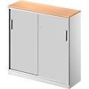 Schäfer Shop Genius TETRIS SOLID schuifdeurkast, 3 OH, 2 legborden, B 1200 mm, dekblad 19 mm, decor beuken/blank aluminium