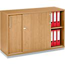 Schäfer Shop Genius TETRIS WOOD armario con puertas correderas, 2 OH, incl. zócalo de acero, An 1200 x P 421 x Al 800 mm, decoración haya