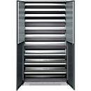 Schäfer Shop Genius tijdschriftenkast FS, 5 OH, afsluitbaar, 10 legborden, 2 geperforeerde legborden, tot 450 kg, B 1055 x D 520 x H 1950 mm, blank aluminium/antracietgrijs
