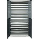Schäfer Shop Genius tijdschriftenkast FS, 5 OH, afsluitbaar, 10 legborden, 2 geperforeerde legborden, tot 450 kg, B 1055 x D 520 x H 1950 mm, lichtgrijs/antracietgrijs