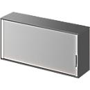 Schäfer Shop Genius top-mounted roller shutter cabinet TETRIS WOOD, 2 OH, W 1600 x D 421 x H 750 mm, center partition, graphite
