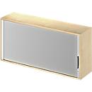 Schäfer Shop Genius top-mounted roller shutter cabinet TETRIS WOOD, 2 OH, W 1600 x D 421 x H 750 mm, center partition, maple finish