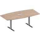 Schäfer Shop Genius vergadertafel MODENA FLEX, 3-voudige aansluiting, bootvormig, T-voet met rechthoekige buis, B 2000 x D 1000/800, H 650-850 mm, eikenhouten decor/blank aluminium